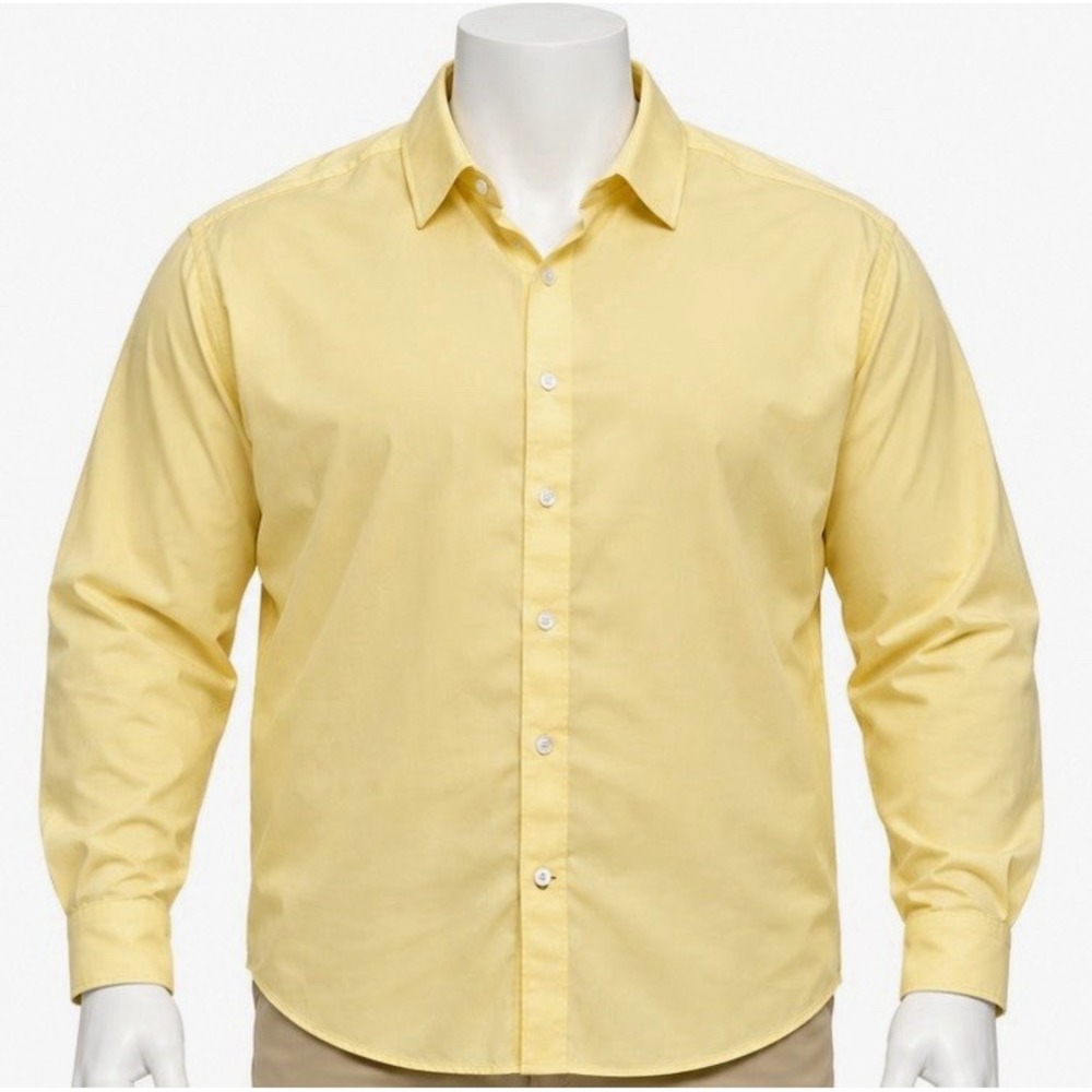 TOMMY HILFIGER Men's Slim Dress Shirt Yellow Solid 17.5 34/35 Long Sleeve